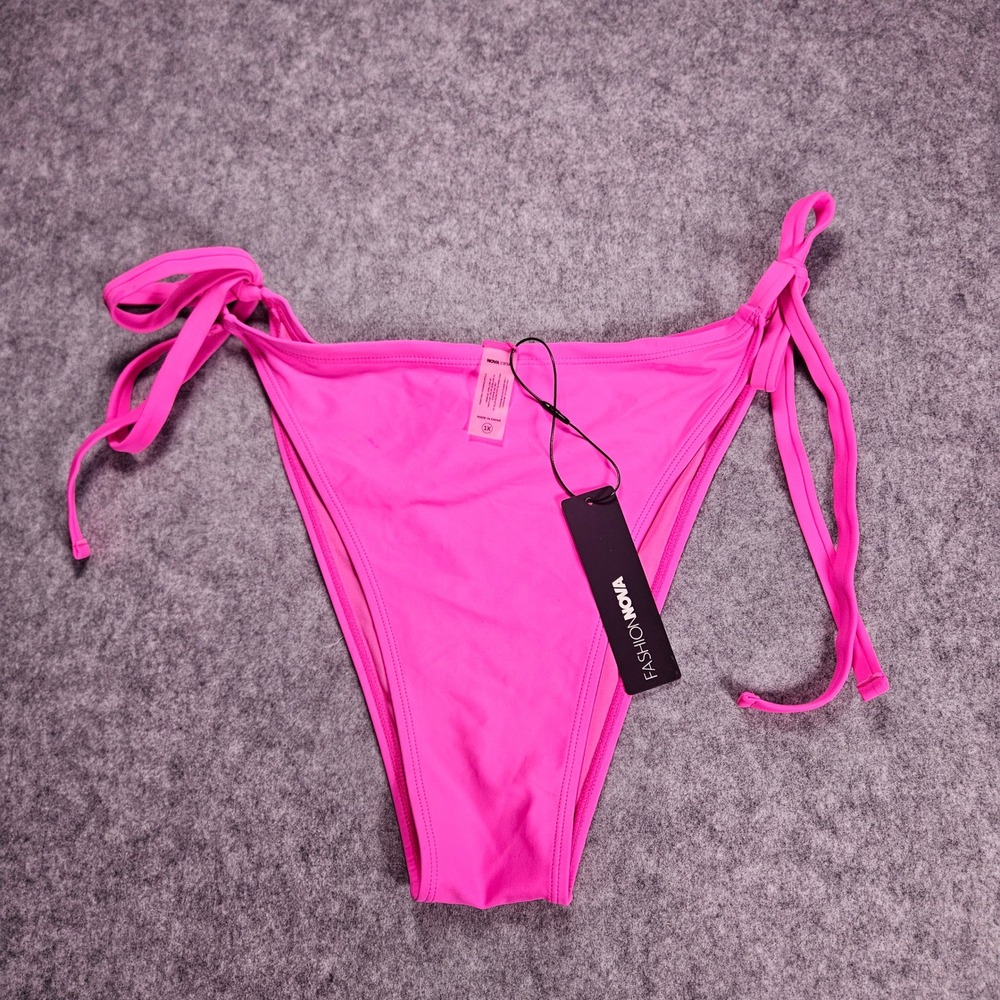 Fashion Nova Womens Pink Tie Bikini Bottom Swim Vacation Barbie Plus 1X READ